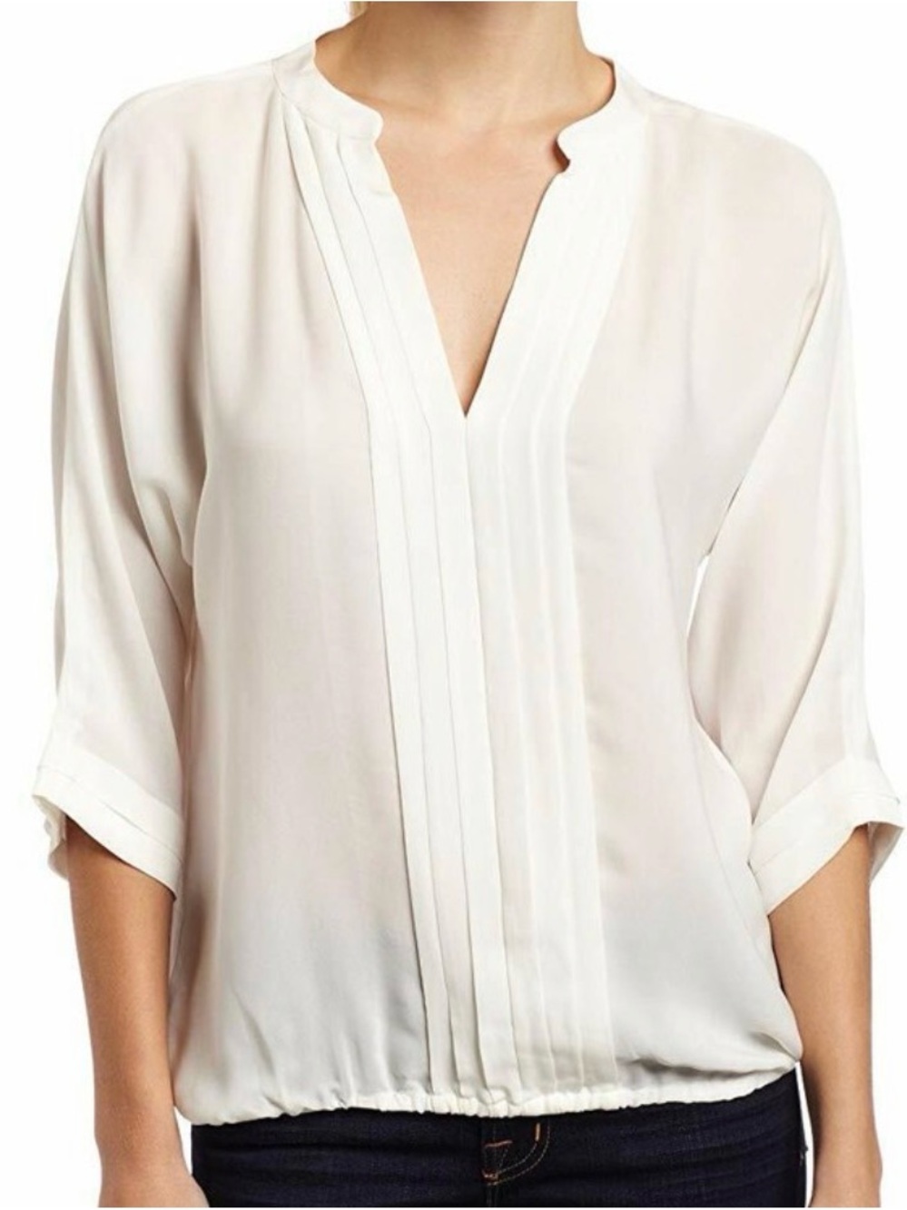 Joie Marru Cream Pleated V-Neck 3/4 sleeve Blouse Size Small